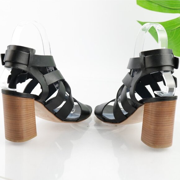 Pollini Womens Sandal Size 36.5 6.5 Black Leather Strappy Block Heel Dress Shoes - Picture 7 of 13